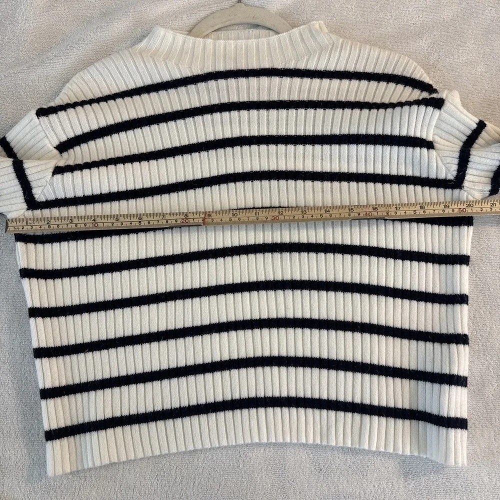 Zara Kids Girls Ribbed Striped Sweater Size 11-12 Cream Black Nautical Chic
